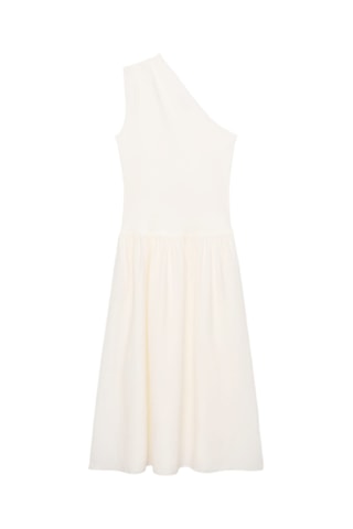 Robe tissu combiné asymétrique - Écru