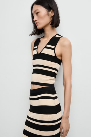 Jupe midi en maille à rayures - Noir