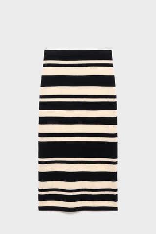 Jupe midi en maille à rayures - Noir