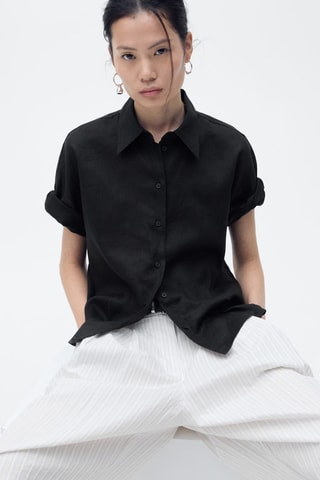 Chemise lin manches courtes - Noir