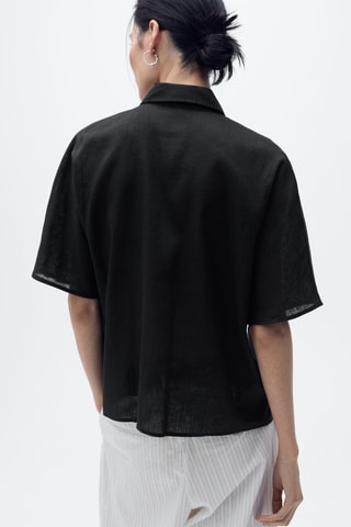 Chemise lin manches courtes - Noir
