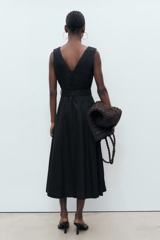 Robe évasée lin ceinture - Noir