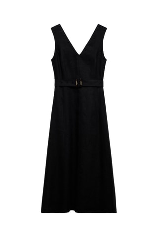 Robe évasée lin ceinture - Noir