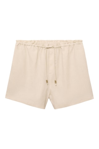 Short droit lin avec cordon - Beige