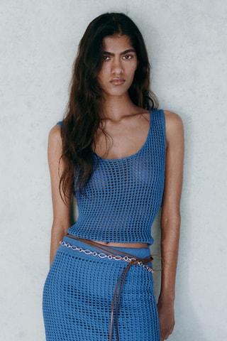 Haut court en maille - Bleu