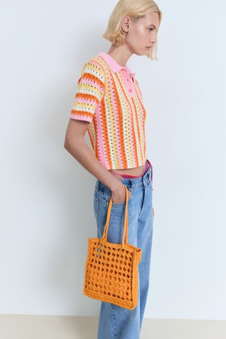 Pull en crochet à rayures bicolores - Rose