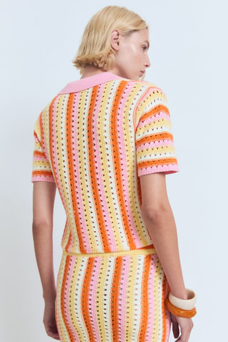 Pull en crochet à rayures bicolores - Rose
