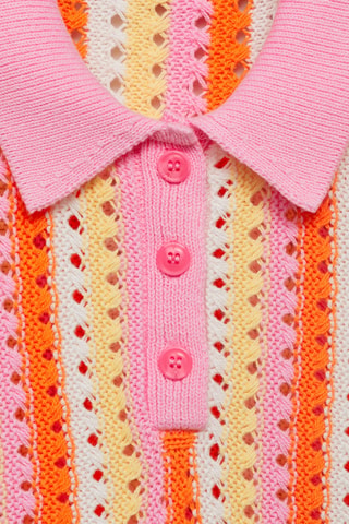Pull en crochet à rayures bicolores - Rose