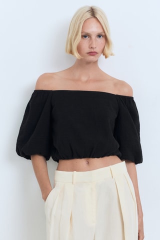 Blouse coton manches bouffantes - Noir
