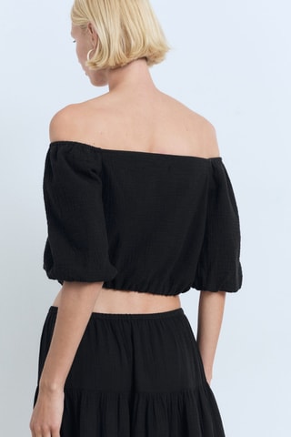 Blouse coton manches bouffantes - Noir