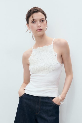Top empiècement crochet - Blanc Cassé