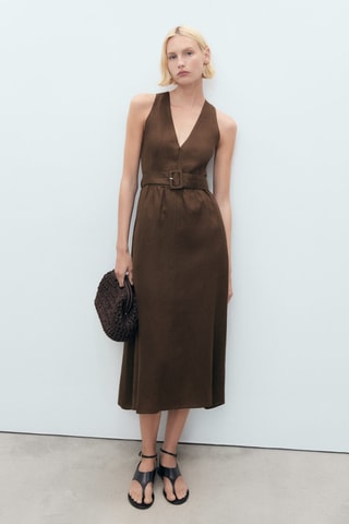 Robe lin ceinture - Marron