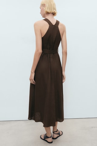Robe lin ceinture - Marron