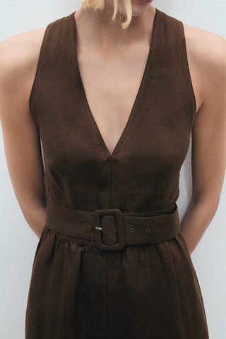 Robe lin ceinture - Marron