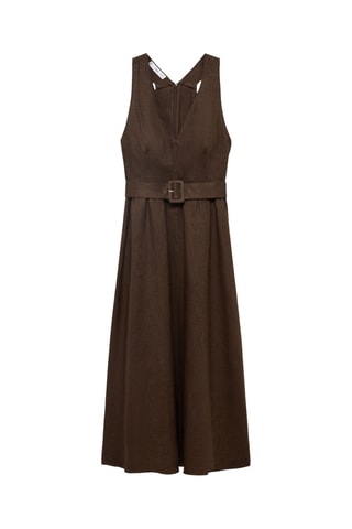 Robe lin ceinture - Marron