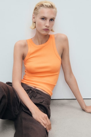 Top côtelé en coton - Orange Pastel