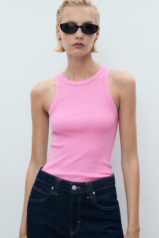 Top côtelé en coton - Rose Pastel