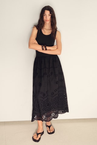 Robe combinée broderie ajourée - Noir