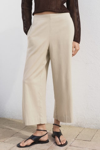 Pantalon crop lin - Beige