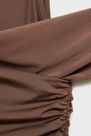 Robe drapée à bretelles asymétriques - Marron