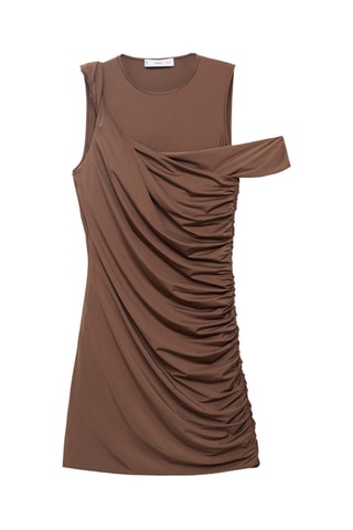 Robe drapée à bretelles asymétriques - Marron