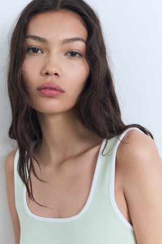 Top maille bords contrastants - Vert Menthe