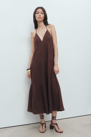 Robe coton décolleté en V - Chocolat