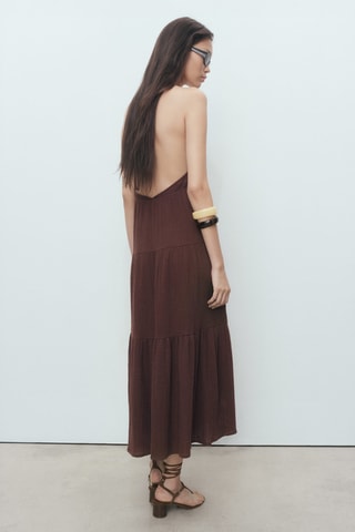 Robe coton décolleté en V - Chocolat