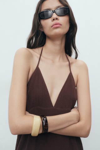 Robe coton décolleté en V - Chocolat