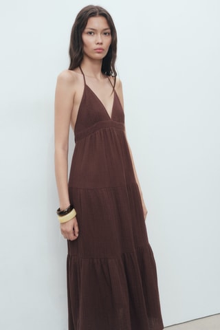 Robe coton décolleté en V - Chocolat
