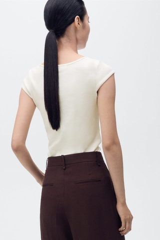 T-shirt en coton décolleté plongeant - Blanc Cassé