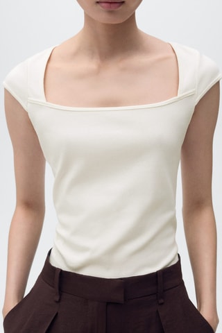 T-shirt en coton décolleté plongeant - Blanc Cassé