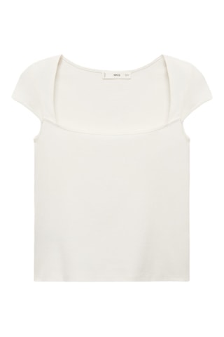 T-shirt en coton décolleté plongeant - Blanc Cassé