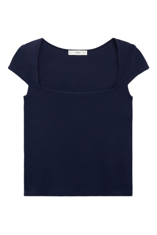 T-shirt en coton décolleté plongeant - Bleu Marine