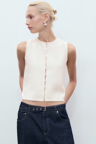 Gilet maille fine boutons - Blanc