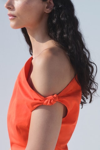 Robe froncée à col asymétrique - Corail