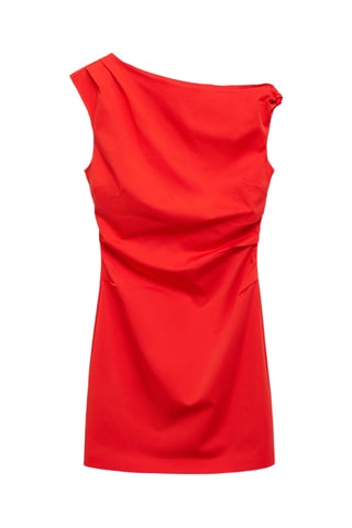 Robe froncée à col asymétrique - Corail