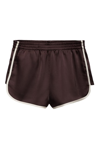 Short individuel en lin enduit avec overlock contrasté - Prune