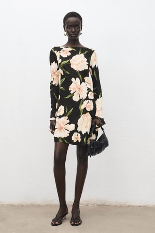 Robe manches évasées imprimé floral - Noir