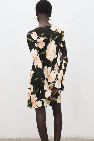 Robe manches évasées imprimé floral - Noir