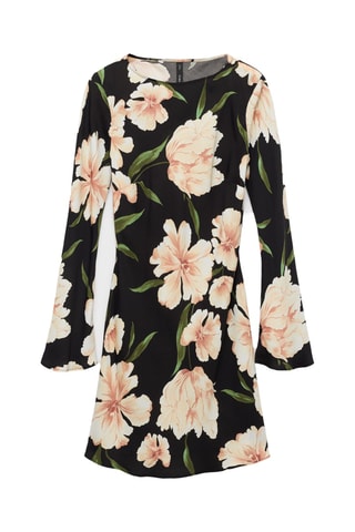 Robe manches évasées imprimé floral - Noir