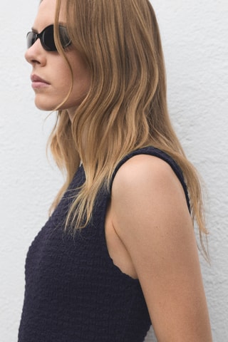 Robe cintrée texturée - Bleu Marine