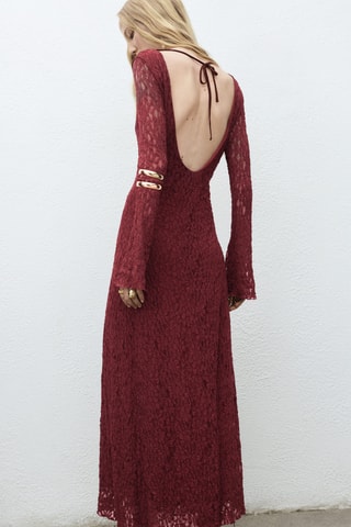 Robe dentelle manches évasées - Lie-de-vin