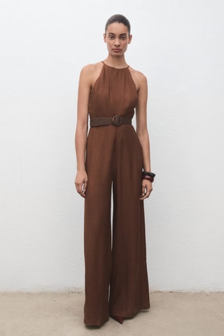 Combinaison plissée avec ceinture - Marron