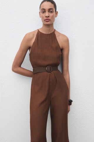 Combinaison plissée avec ceinture - Marron