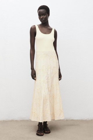 Robe combinée broderie à fleurs - Écru