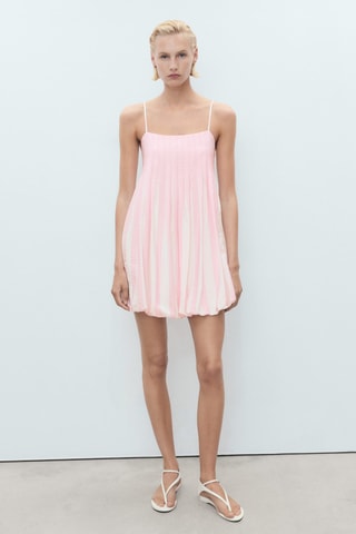 Robe coupe ballon à rayures - Rose Pastel