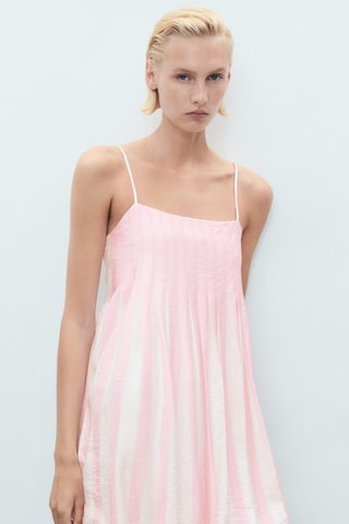 Robe coupe ballon à rayures - Rose Pastel