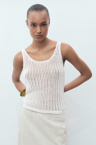 Top crochet bretelles - Blanc Cassé