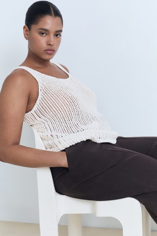 Top crochet bretelles - Blanc Cassé